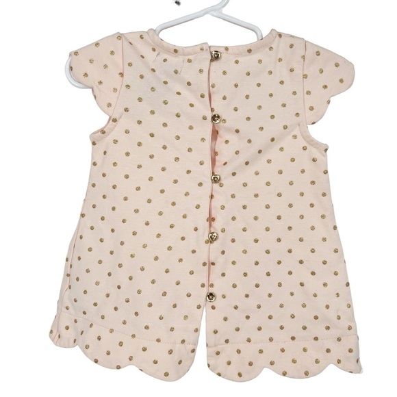 Tahari Baby Pink and Gold Polka Dot Bow Short Scalloped Sleeve Dress - Picture 2 of 4